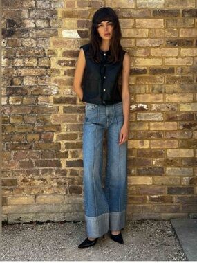 DL1961 Hepburn Wide Leg High Rise 32" Jeans Springdale Cuffed Blue Size 26